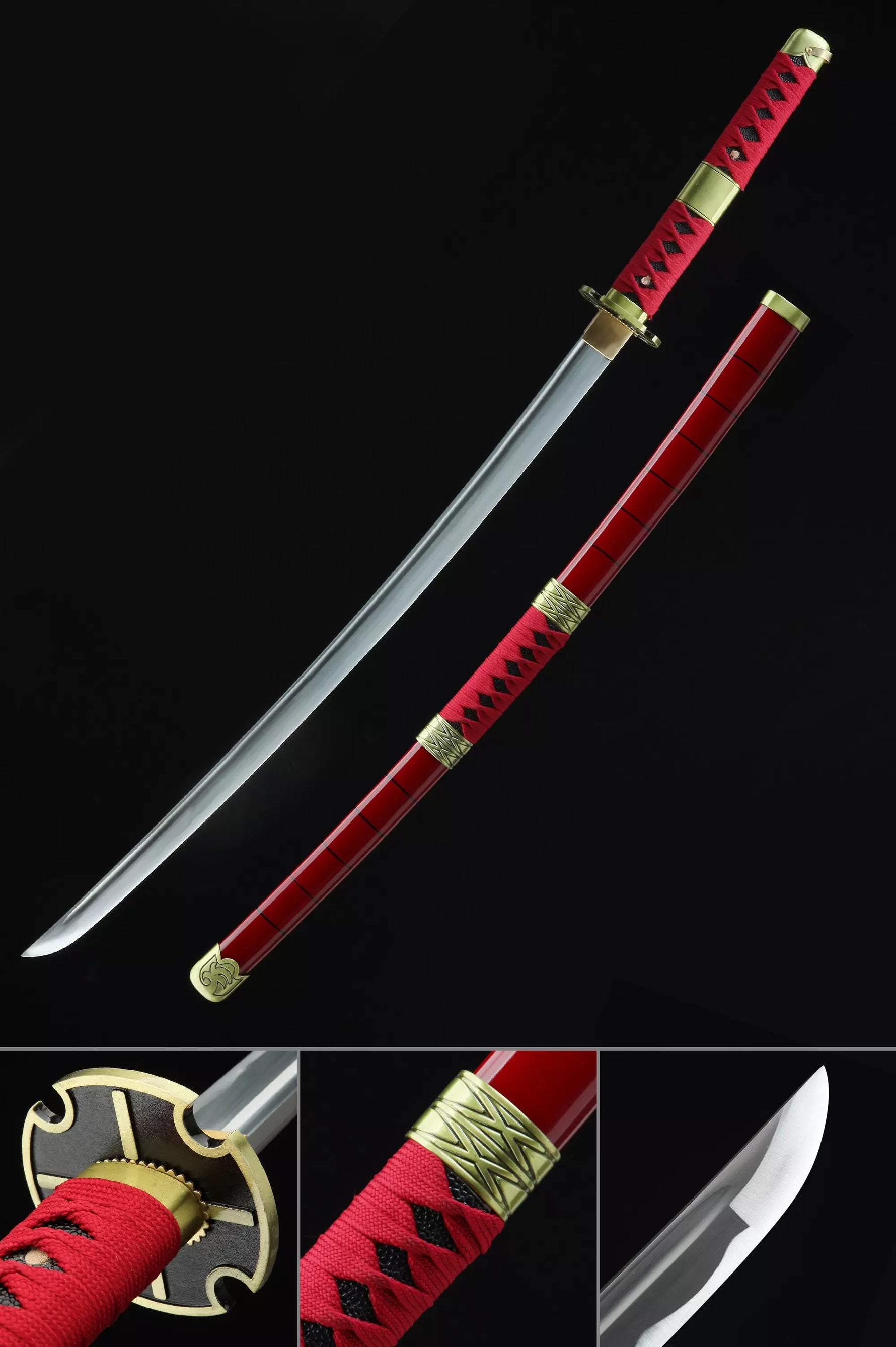 Katana Sandai Kitetsu de Zoro Hoja Acero + Vaina Roja - One Piece 103cm