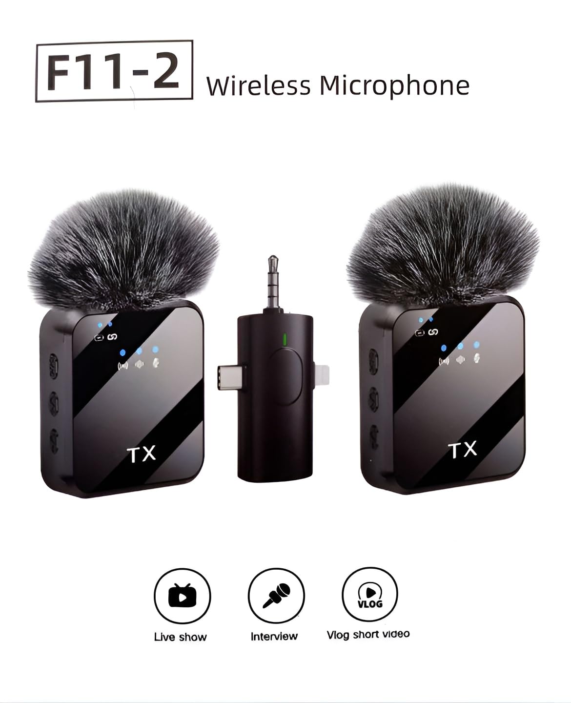 Micrófono Inalámbrico Doble F11-2 3 en 1 - Type-C/Android/iPhone/Cameras/Laptop