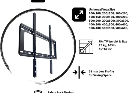Soporte de Pared para TV 40"-85" Heavy Duty - Montaje Fijo VESA hasta 75kg