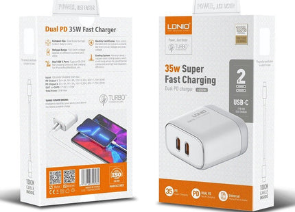 Cargador Iphone Carga Turbo LDNIO 35W PD Dual USB-C