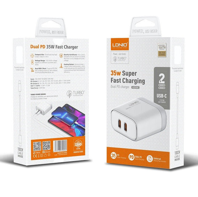 Cargador Iphone Carga Turbo LDNIO 35W PD Dual USB-C