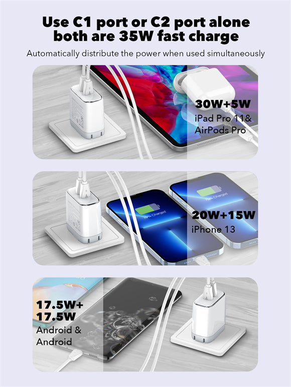 Cargador Iphone Carga Turbo LDNIO 35W PD Dual USB-C