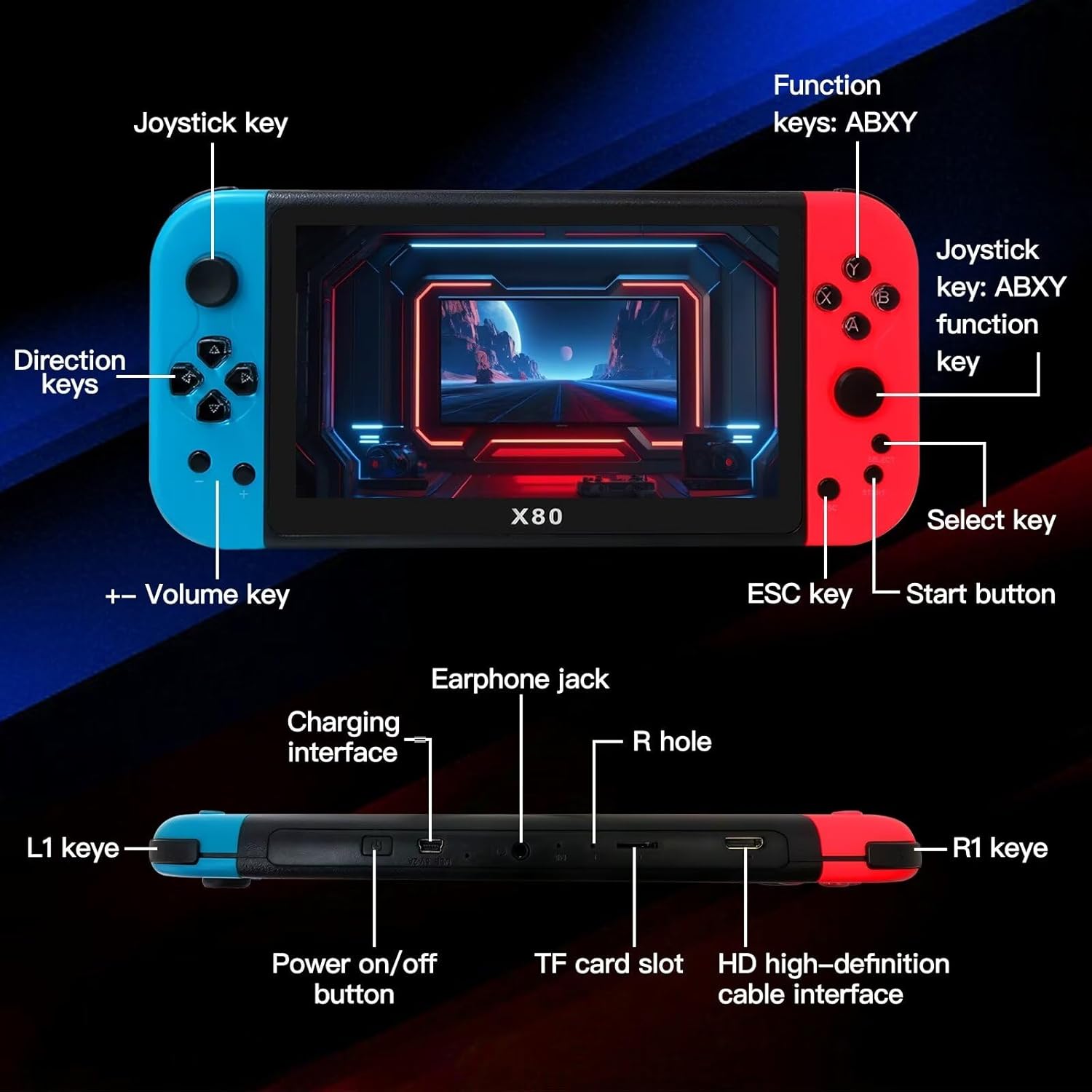 Consola de Videojuegos X80 - Pantalla 7" 20,000+ Juegos Estilo Switch