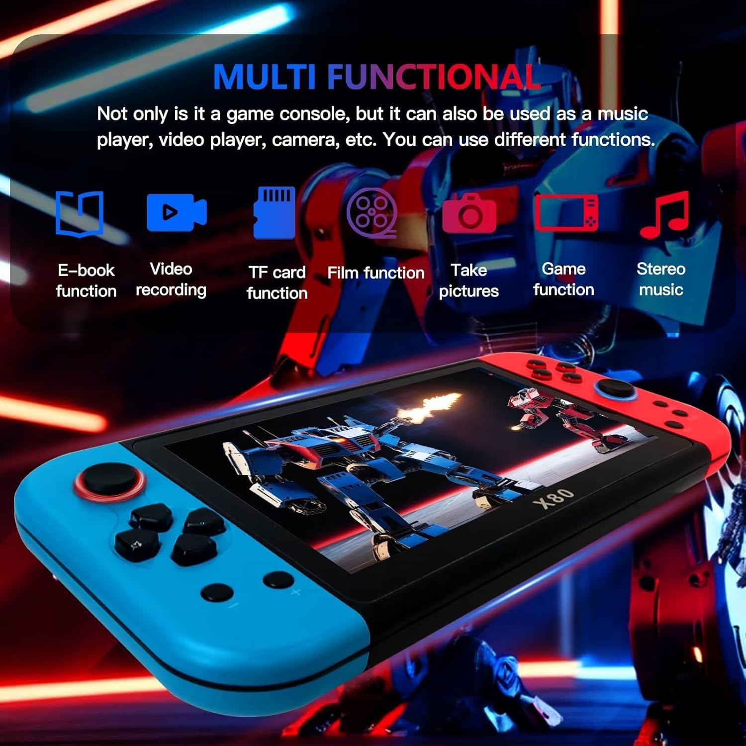 Consola de Videojuegos X80 - Pantalla 7" 20,000+ Juegos Estilo Switch
