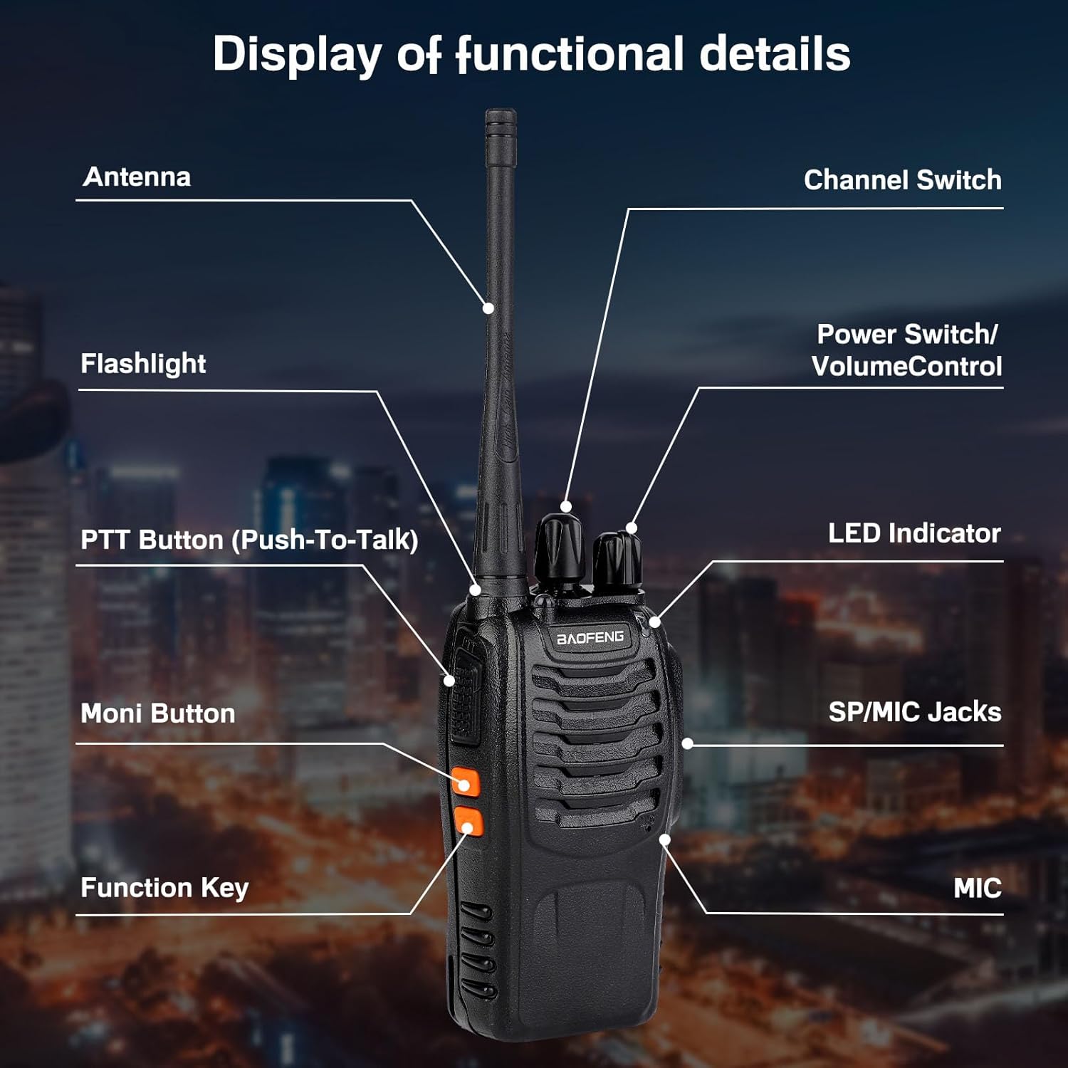 Baofeng Walkie Talkies 888S Recargables Largo Alcance + Auriculares - 16 Canales (2 Unidades)