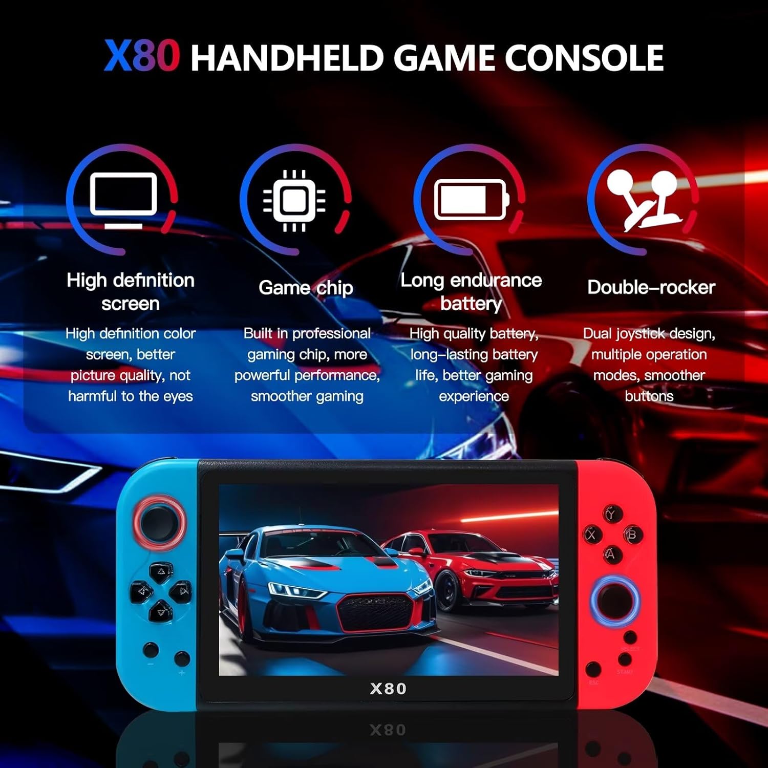 Consola de Videojuegos X80 - Pantalla 7" 20,000+ Juegos Estilo Switch