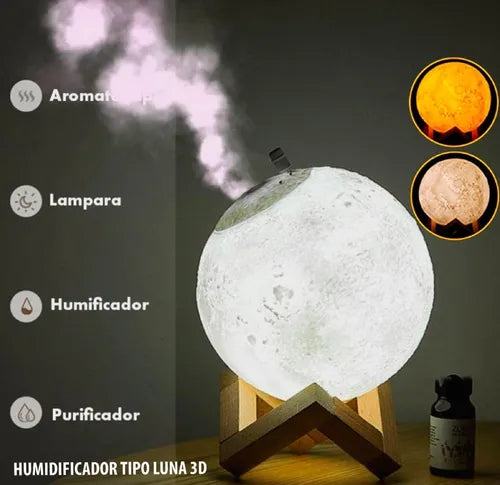 Lámpara humidificador Luna 3D LED - Base de Madera con Control Táctil y Múltiples Colores