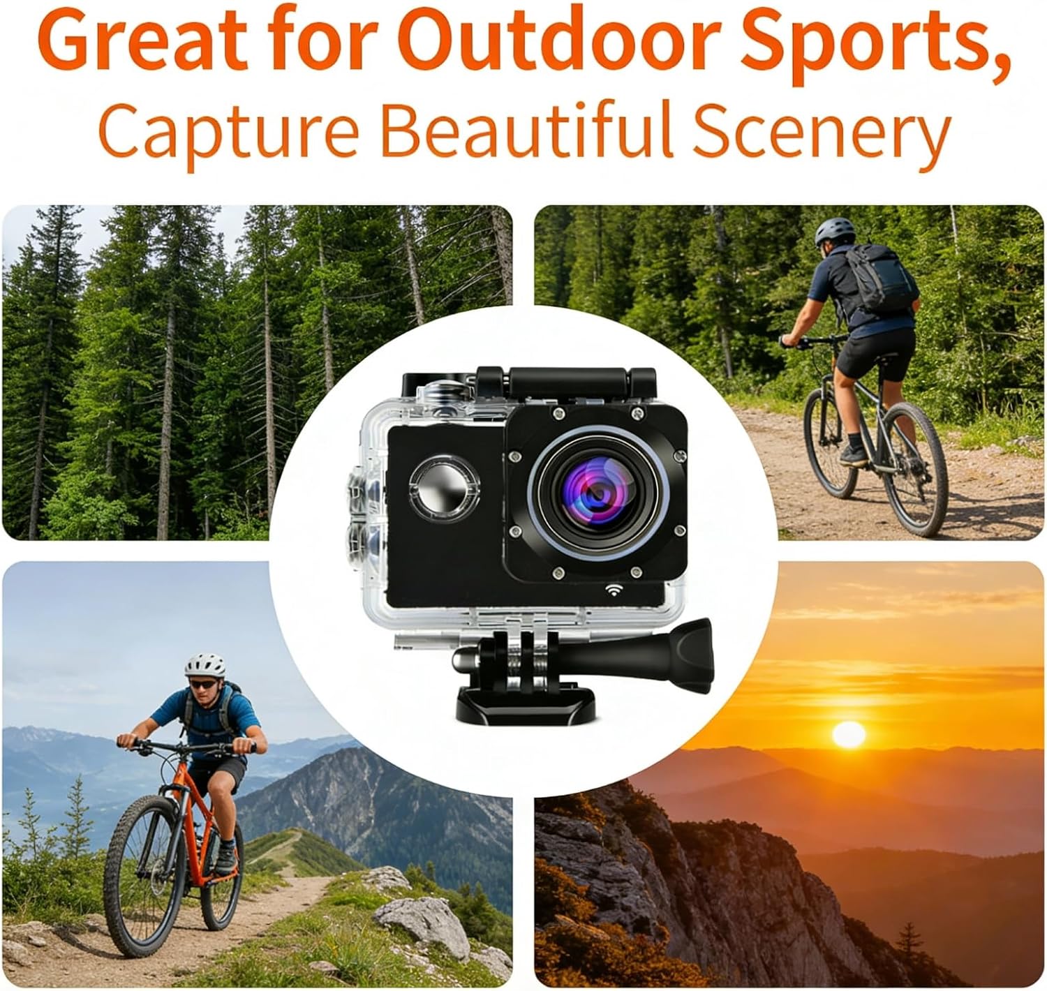 Cámara Deportiva 1080p Rosa Acuática WiFi con Control Remoto