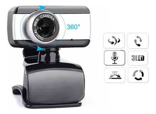 Webcam 480p con Clip Universal - Cámara Web con Micrófono Integrado