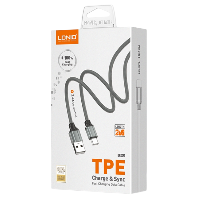 Cable LDNIO LS442 Lightning para iPhone 2 Metros - Carga Rápida