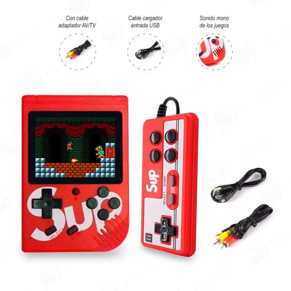Consola Portátil Retro Roja 400 en 1 con Control Extra y Salida TV