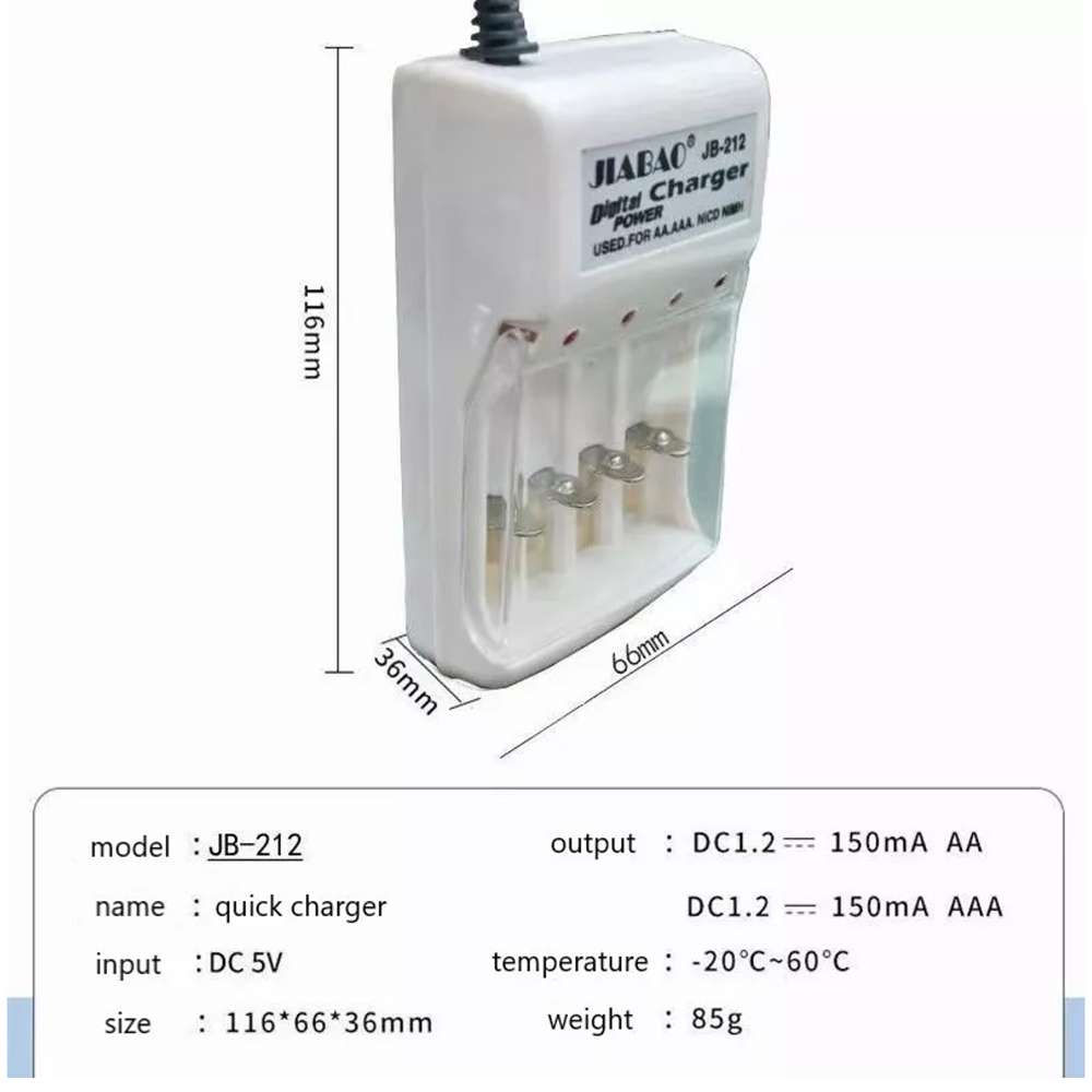 Cargador de Baterías Recargables JIABAO AA / AAA +4 Pilas AA JB212