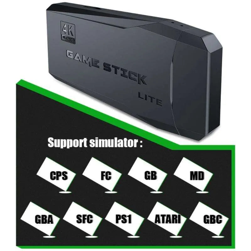 Consola Retro Game Stick Lite 4K + 2 Controles Inalámbricos 2.4G