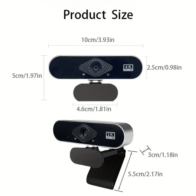 Webcam 4K Ultra 8MP - Micrófono con Reducción de Ruido y Clip Rotatorio