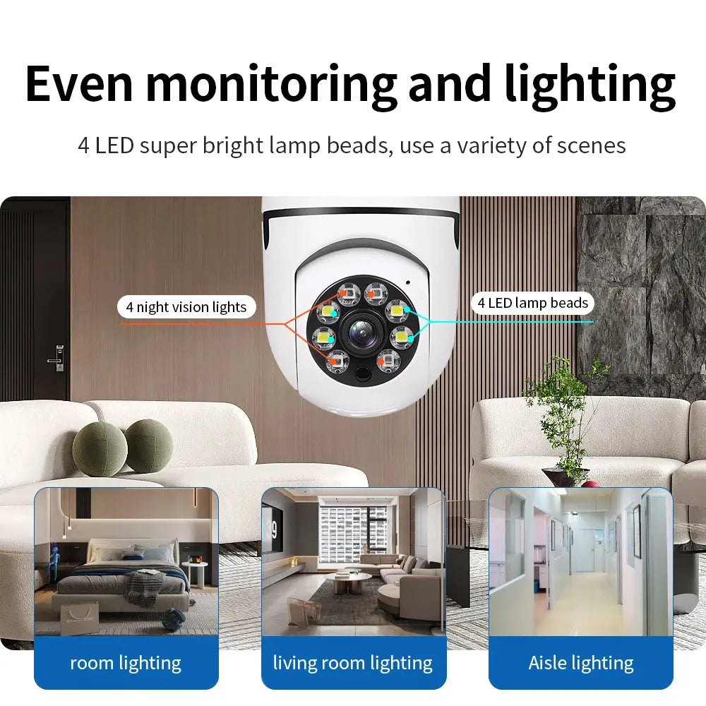 Cámara de Seguridad WiFi 360° con Control por Smartphone - Tipo Foco LED