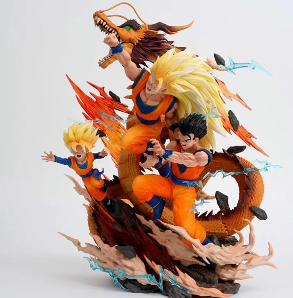 Figura Goku Super Saiyan 3 con Gohan Goten y Shenlong Dragon Ball Z 30cm Aprox