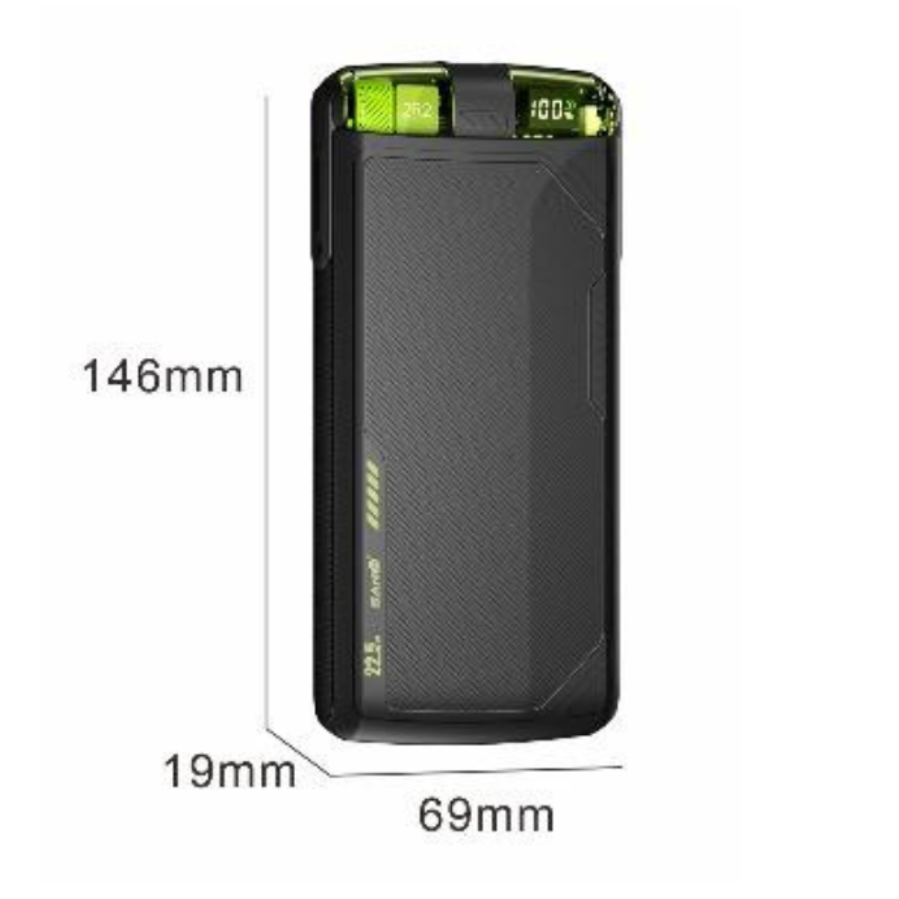 Power Bank SANEI 20000mAh - dimensiones 146x69x19mm