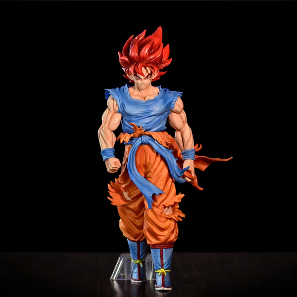 Figura Goku Super Saiyan Dios 32cm Aprox | Cabello Rojo con Soporte