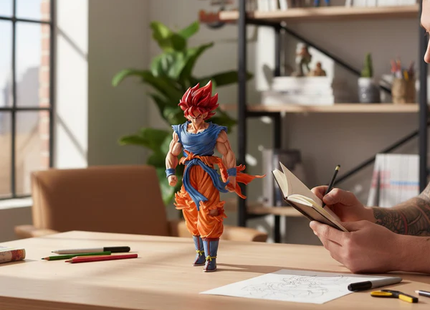 Figura Goku Super Saiyan Dios 32cm Aprox | Cabello Rojo con Soporte