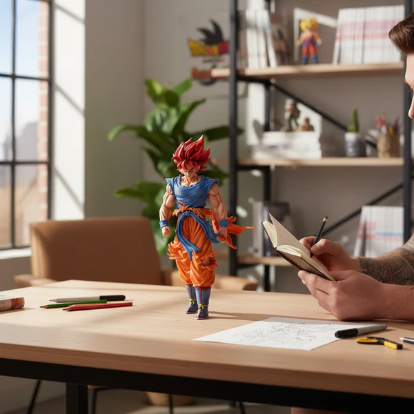 Figura Goku Super Saiyan Dios 32cm Aprox | Cabello Rojo con Soporte