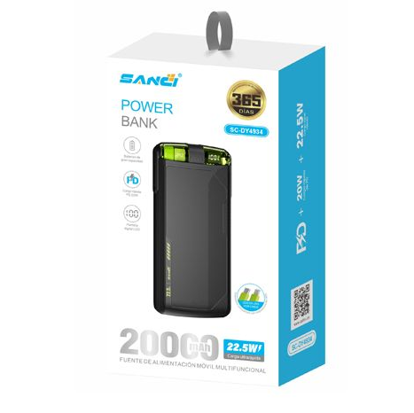 Power Bank SANEI 20000mAh 22.5W - caja frontal