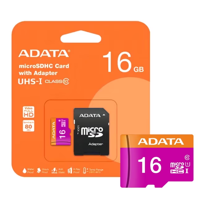 Memoria MicroSD ADATA 16GB con Adaptador - empaque y tarjeta