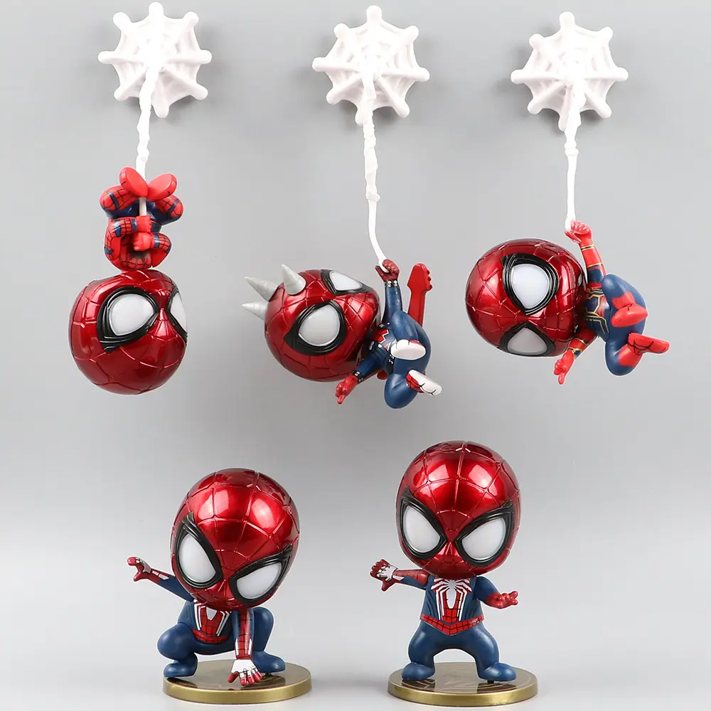 Set 5 Figuras Spider-Man Marvel Chibi con Ventosa 18cm Aprox