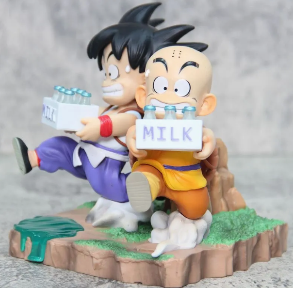Figura Goku y Krilin Repartiendo Leche Dragon Ball 18cm Aprox
