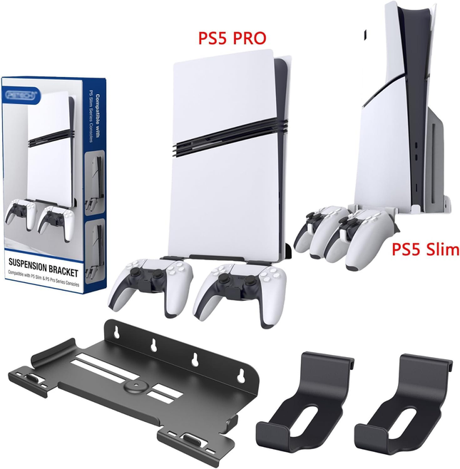 Soporte de Pared con Porta Controles para PS5 Slim y PS5 Pro 20cm Aprox