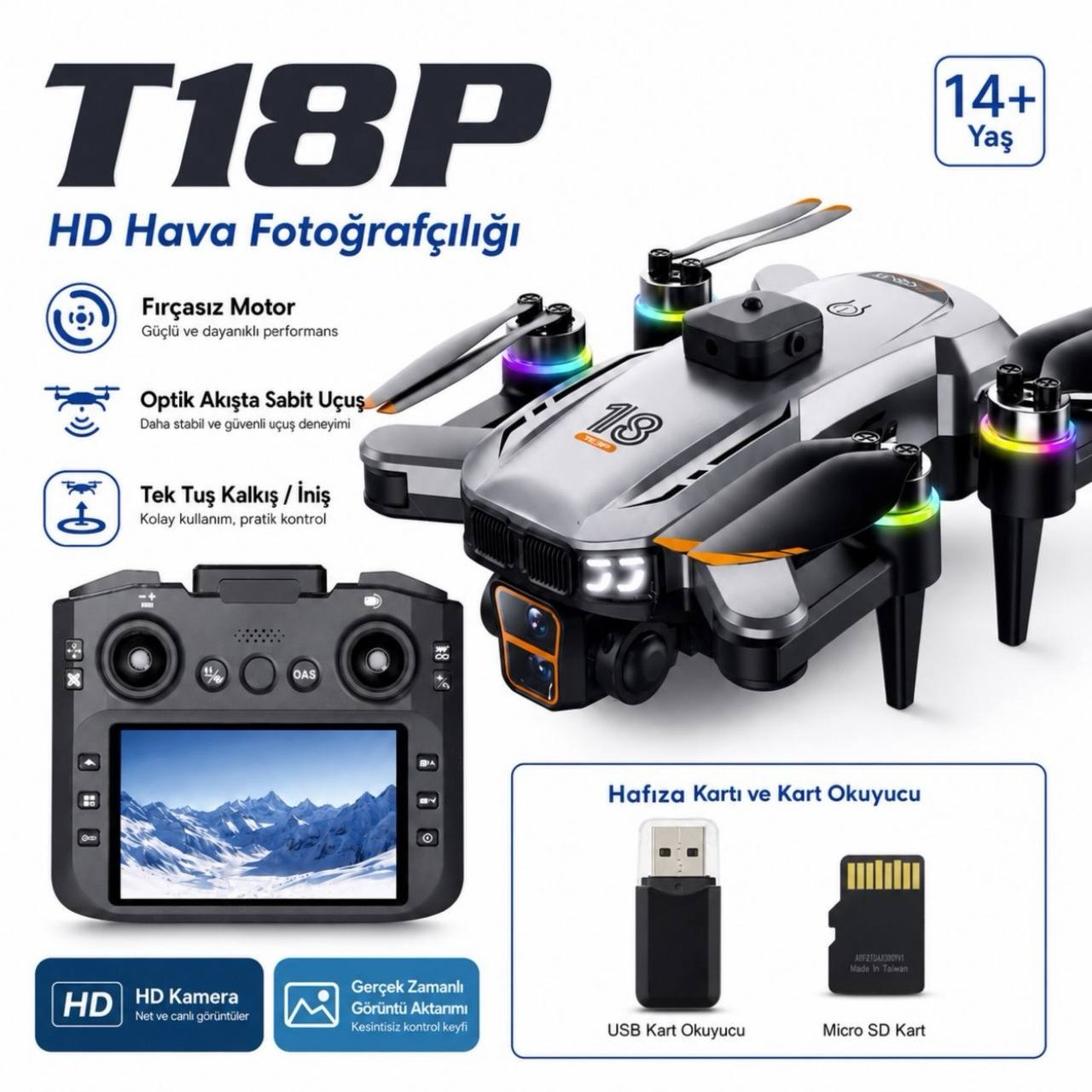 Dron T18P gris con control con pantalla