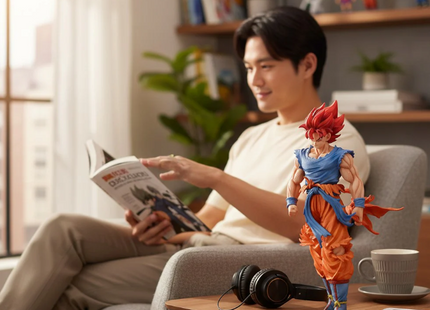 Figura Goku Super Saiyan Dios 32cm Aprox | Cabello Rojo con Soporte