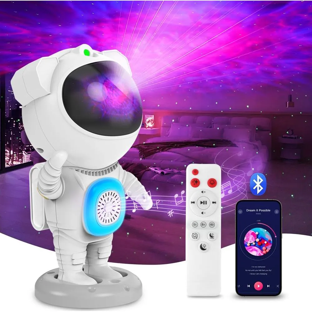 Parlante Proyector de Galaxias Astronauta CAFINI con Control Remoto y Bluetooth