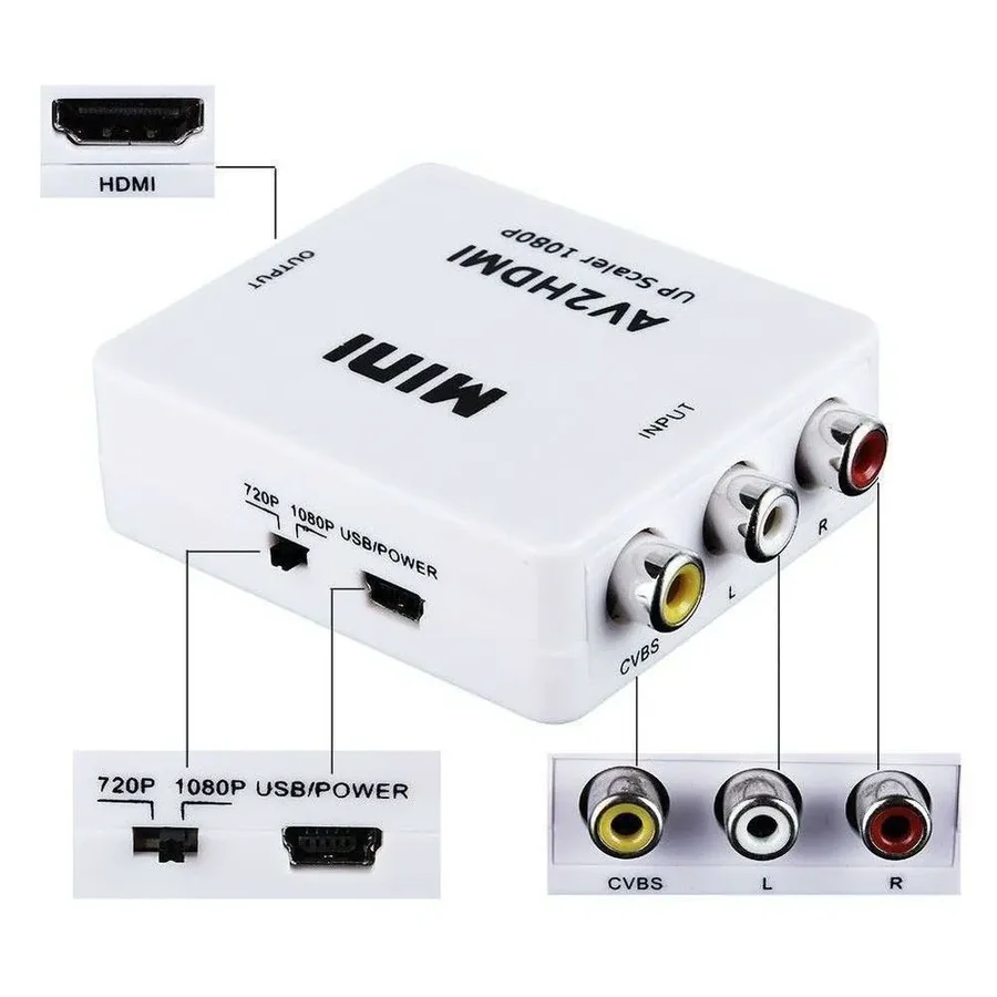 Convertidor Mini AV a HDMI Up Scaler 1080P