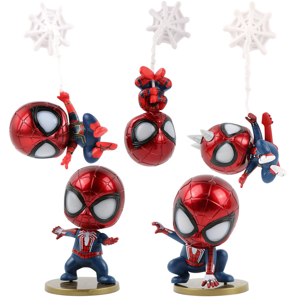 Set 5 Figuras Spider-Man Marvel Chibi con Ventosa 18cm Aprox