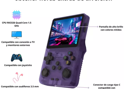 Consola de Juegos Portátil R36S Quad-Core 1.5 GHz Lila