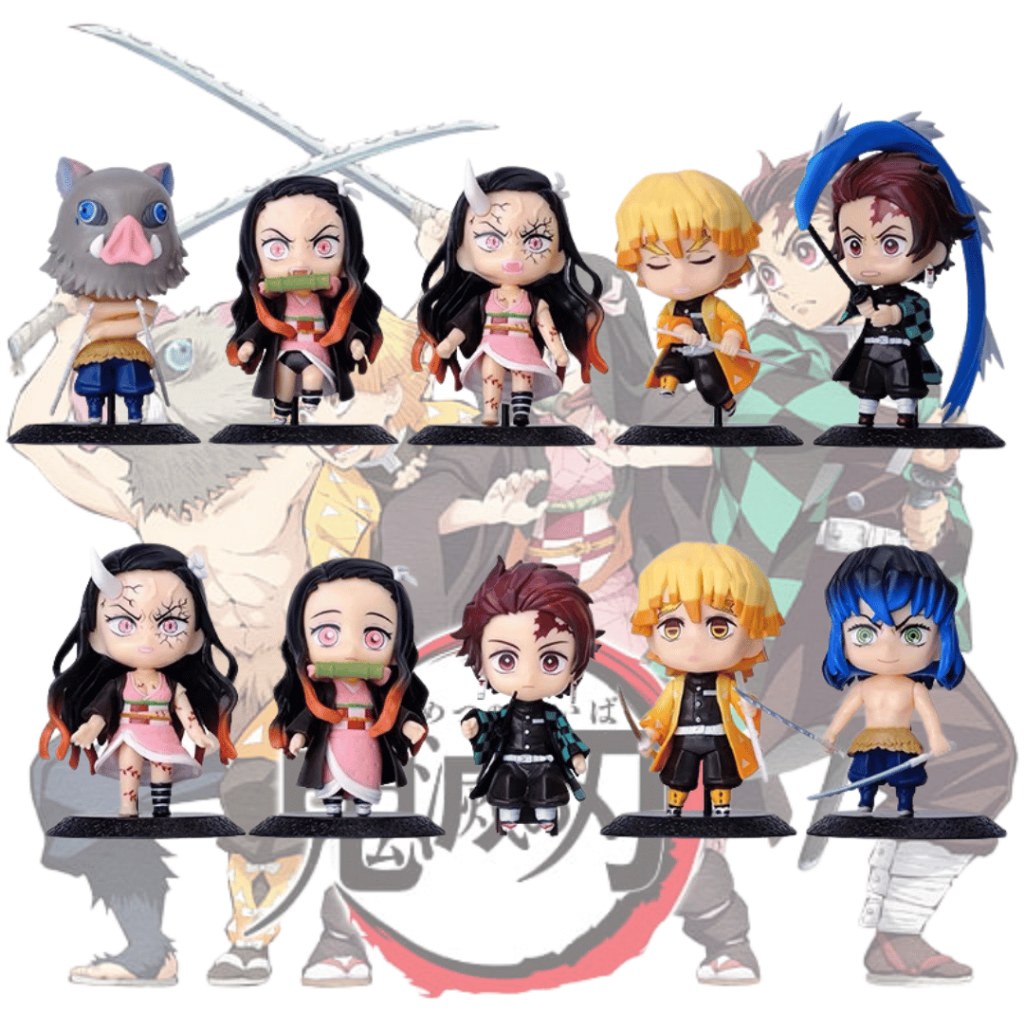 Set 10 Figuras Chibi Demon Slayer Kimetsu no Yaiba 10cm Aprox