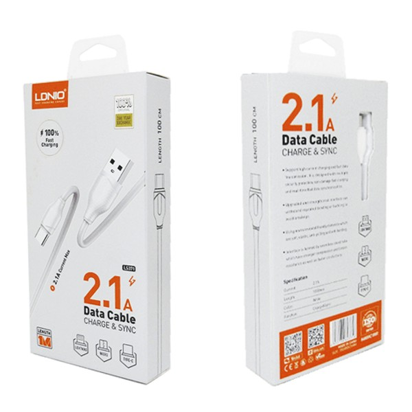 Cable LDNIO LS371 USB Tipo C - empaque frontal y trasero