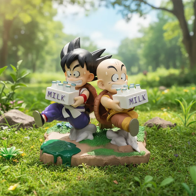 Figura Goku y Krilin Repartiendo Leche Dragon Ball 18cm Aprox