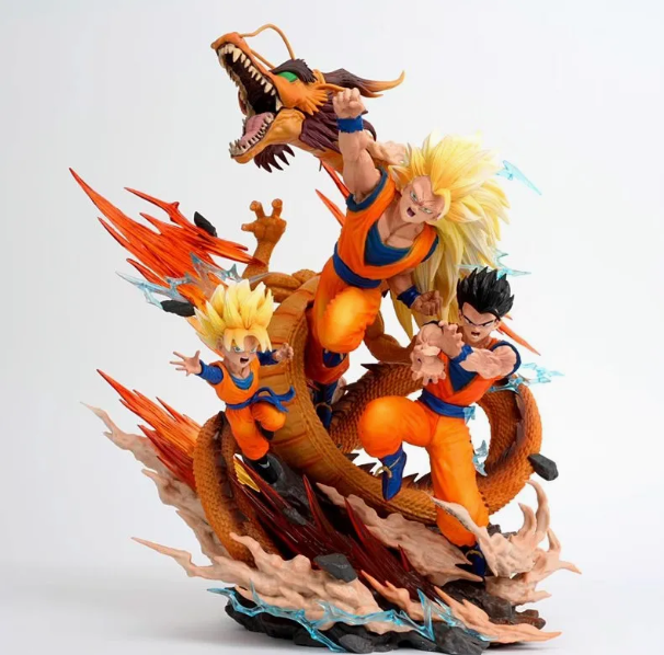 Figura Goku Super Saiyan 3 con Gohan Goten y Shenlong Dragon Ball Z 30cm Aprox