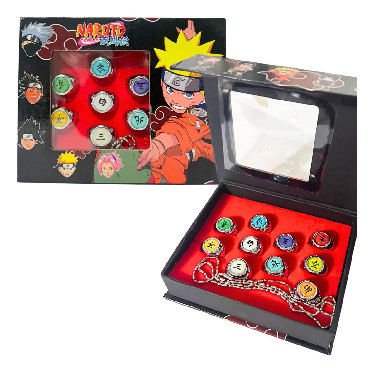 Set 10 Anillos Akatsuki con Caja - Naruto