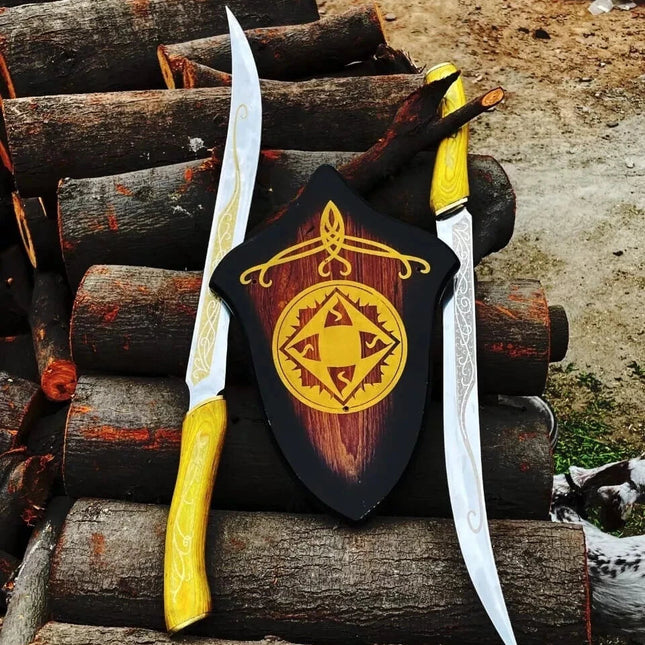 Set 2 Dagas Élficas de Legolas + Soporte - El Señor de los Anillos 60cm