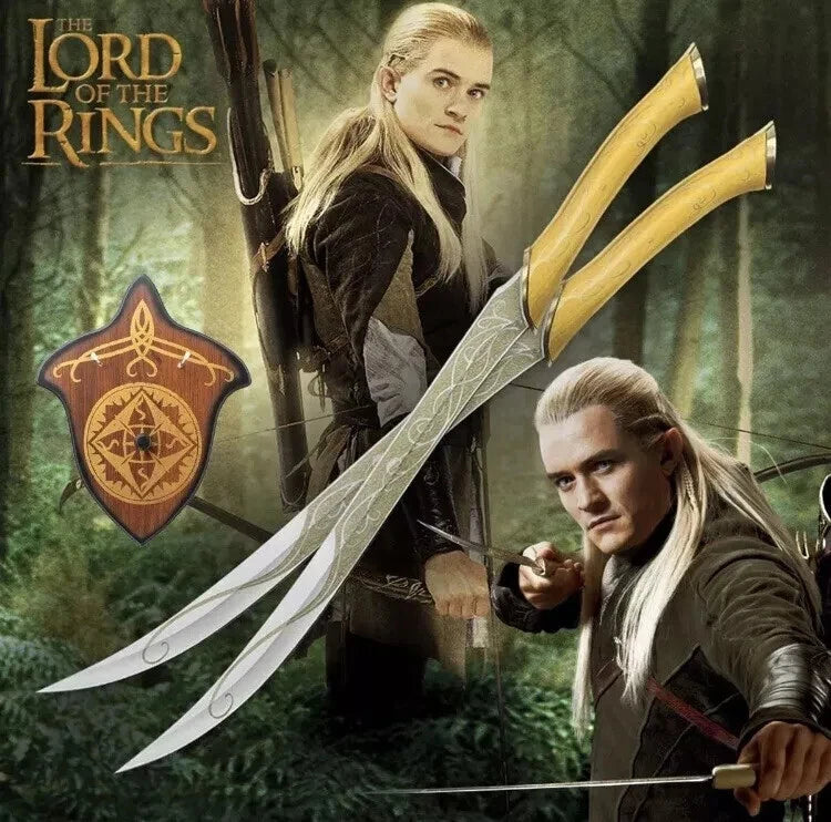 Set 2 Dagas Élficas de Legolas + Soporte - El Señor de los Anillos 60cm