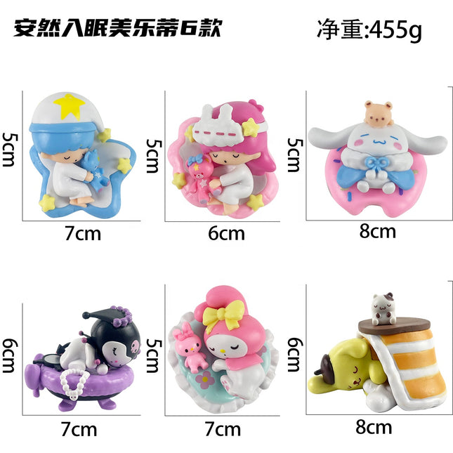 Set de Figuras Sanrio 6 Piezas Durmiendo